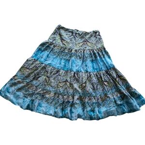 Cactus Blue and Green Patterned Midi Skirt